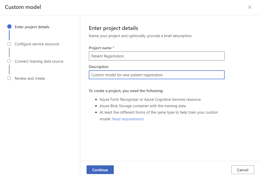 The image shows how to enter project details