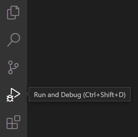 The image shows how to launch the Run and Debug view